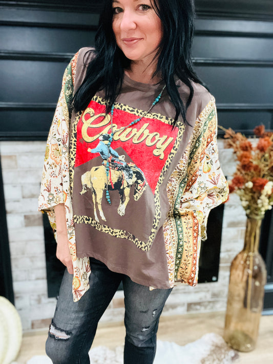 Western Cowboy Leopard Rustic Poncho Top