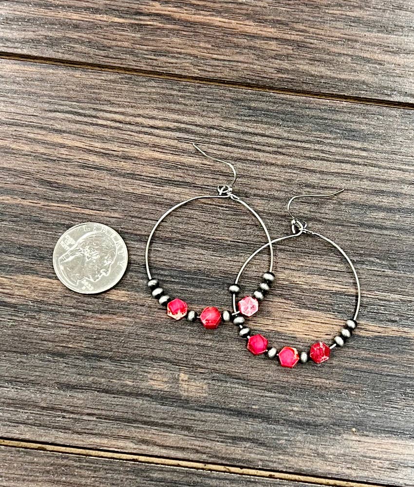 Hexa Red Gem Hoop Earrings