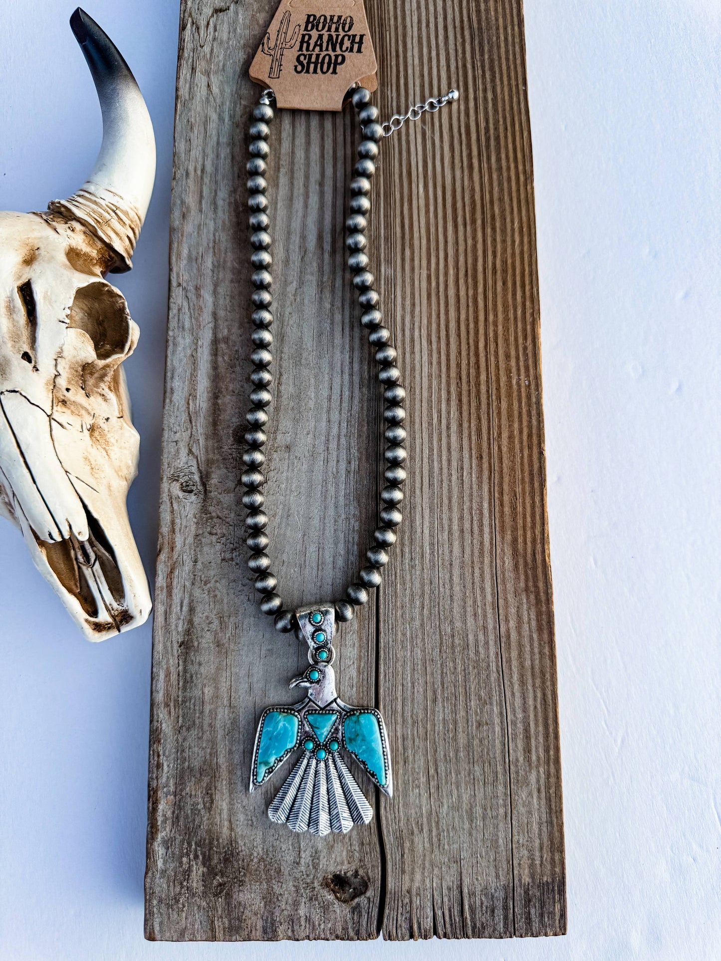 Western Pearl Turquoise Thunderbird Necklace