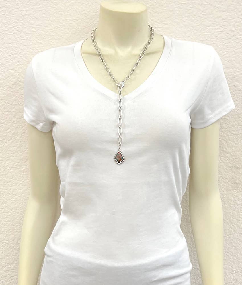 Spiny Gemstone Lariat Necklace