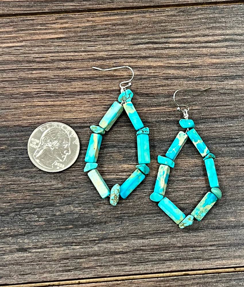 2" Rectangular Turq Gem Earrings