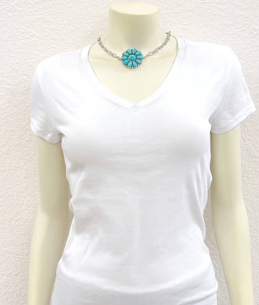 Chain & Concho Turquoise Necklace - Roaming Gypsy Boutique