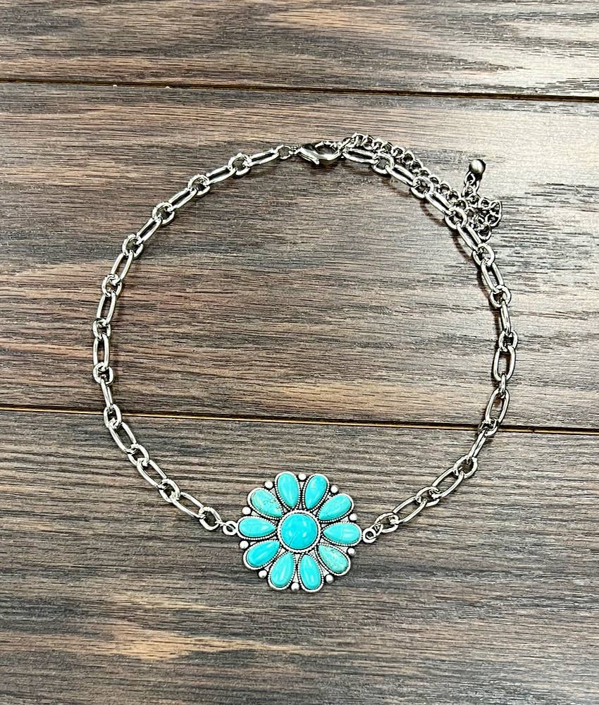 Chain & Concho Turquoise Necklace - Roaming Gypsy Boutique