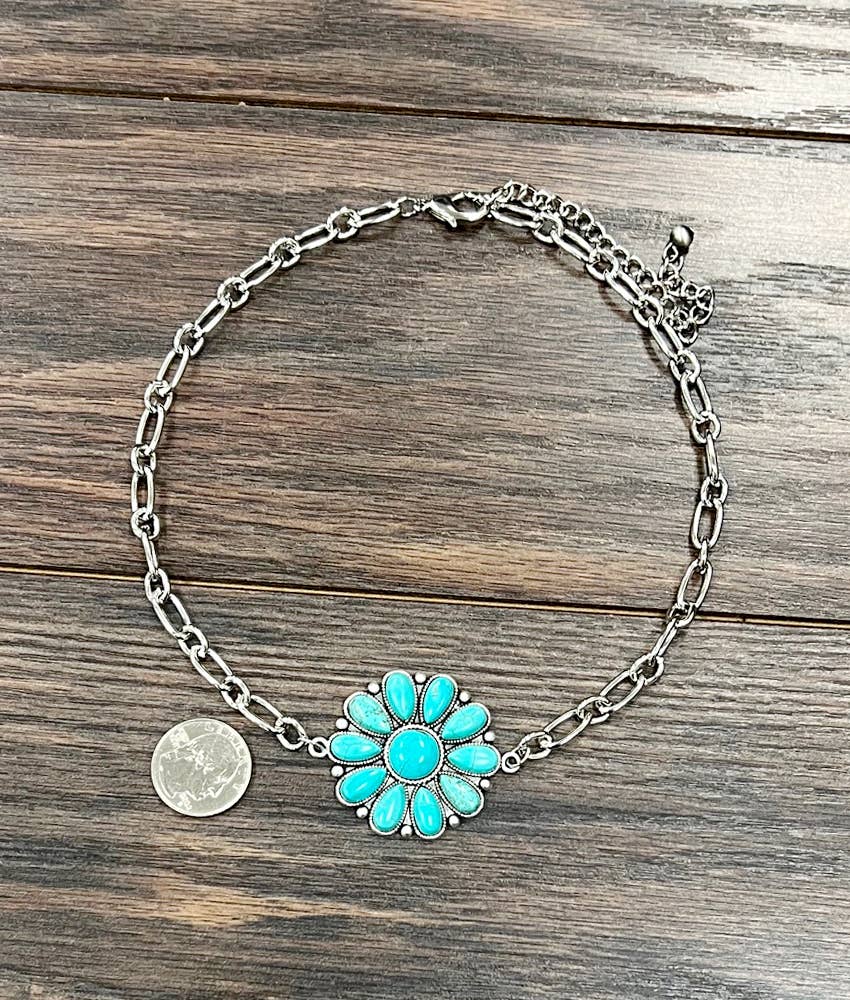 Chain & Concho Turquoise Necklace - Roaming Gypsy Boutique