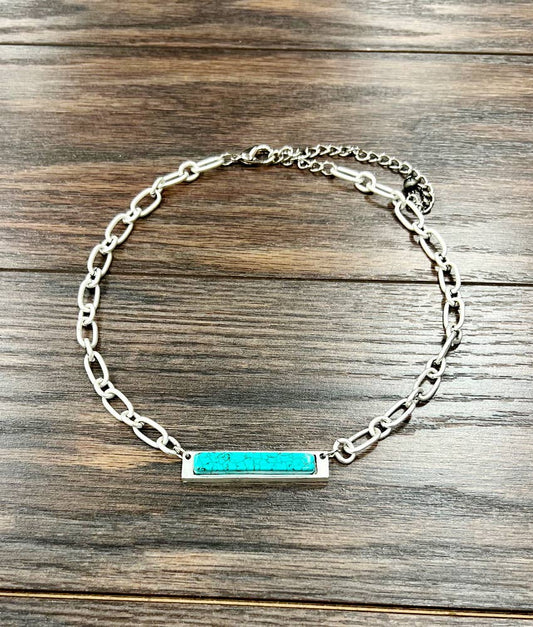 Chunky Chain Bar Turquoise Necklace - Roaming Gypsy Boutique