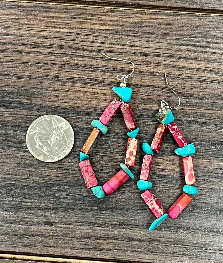 2" Rectangular Coral Gem Earrings