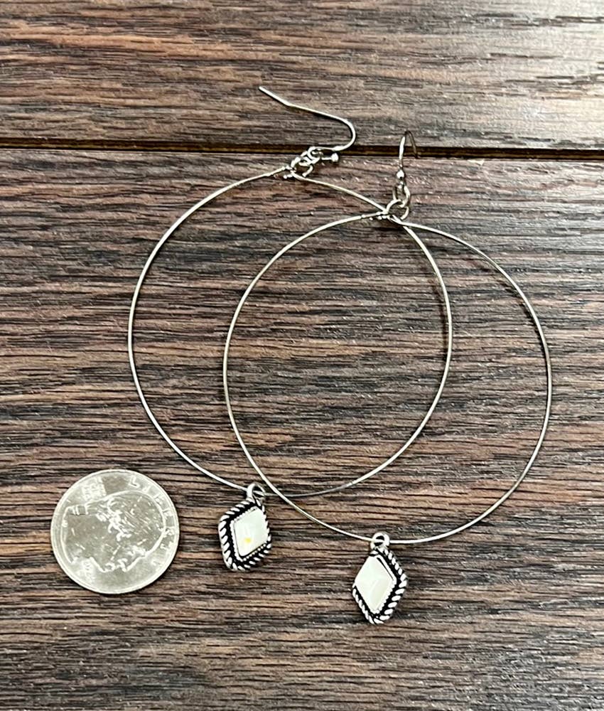 10mm White Diamond Hoop Earrings