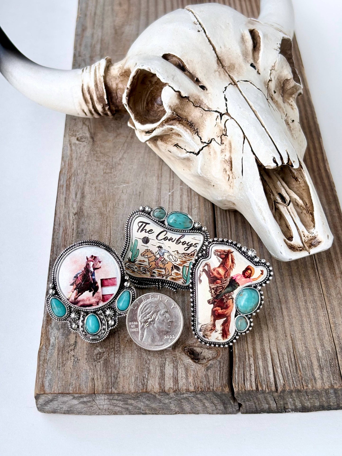 Rodeo Printed Turquoise Stone Statement Stretch Ring