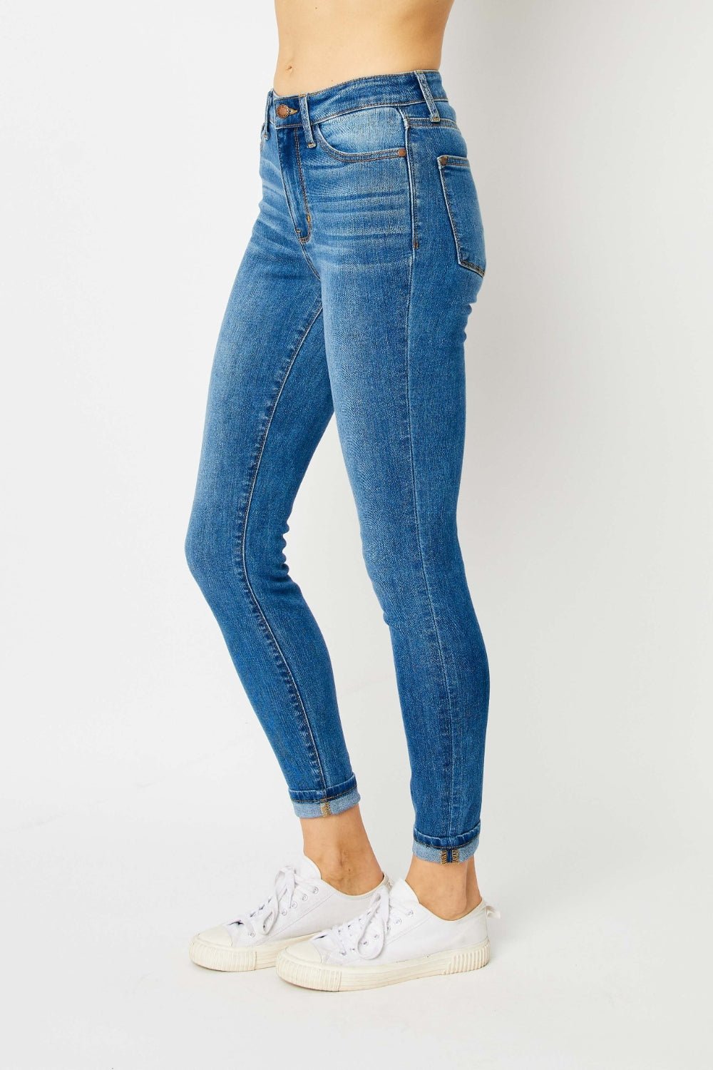 Judy Blue Full Size Cuffed Hem Skinny Jeans - Roaming Gypsy Boutique