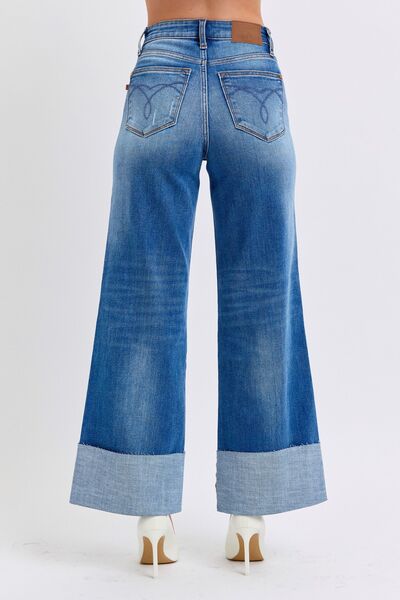 Judy Blue Full Size Distressed High Waist Wide Leg Jeans - Roaming Gypsy Boutique