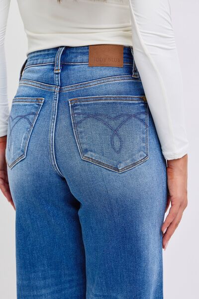 Judy Blue Full Size Distressed High Waist Wide Leg Jeans - Roaming Gypsy Boutique