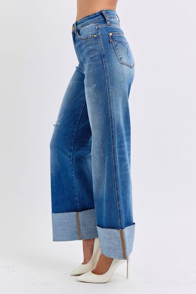 Judy Blue Full Size Distressed High Waist Wide Leg Jeans - Roaming Gypsy Boutique