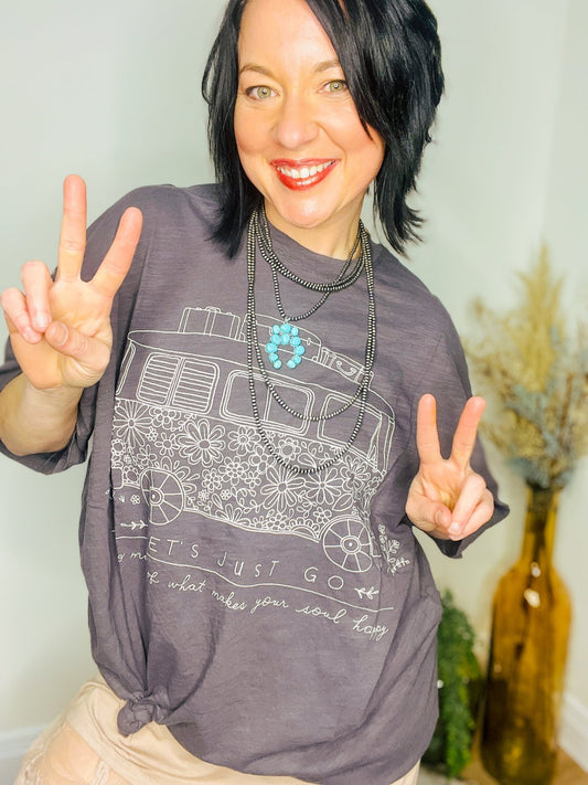 Let's Just Go Washed Natural Life Tee - Roaming Gypsy Boutique