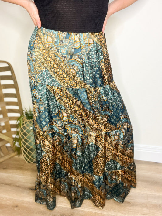 Mittoshop Paisley Patchwork Print Satin Maxi Skirt - Roaming Gypsy Boutique