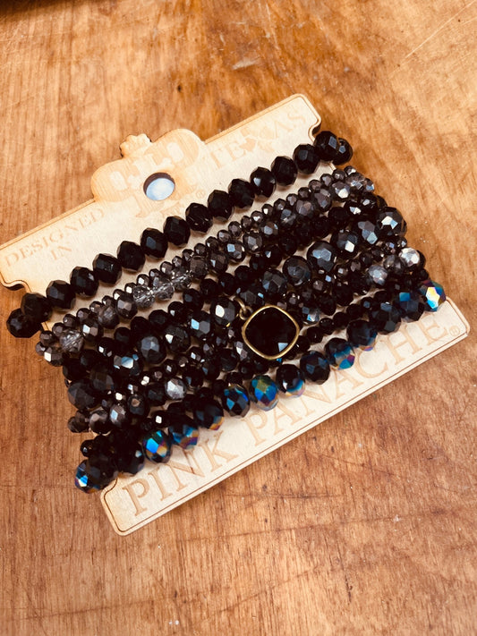 Nine strand bracelet stack with Austrian crystal - Roaming Gypsy Boutique