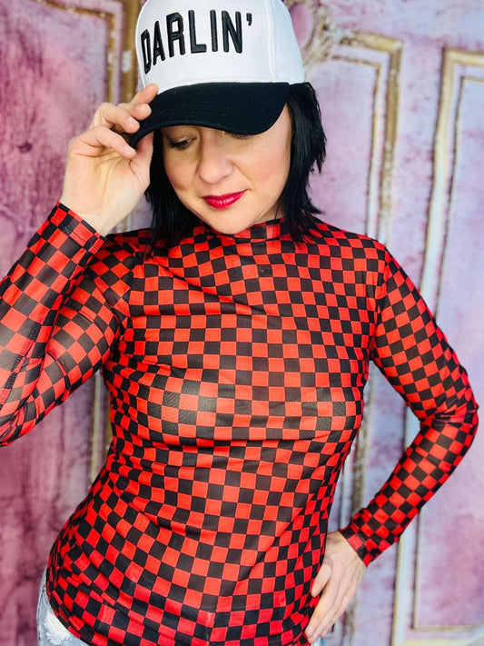 Pep Rally Mesh Top Red & Black - Roaming Gypsy Boutique