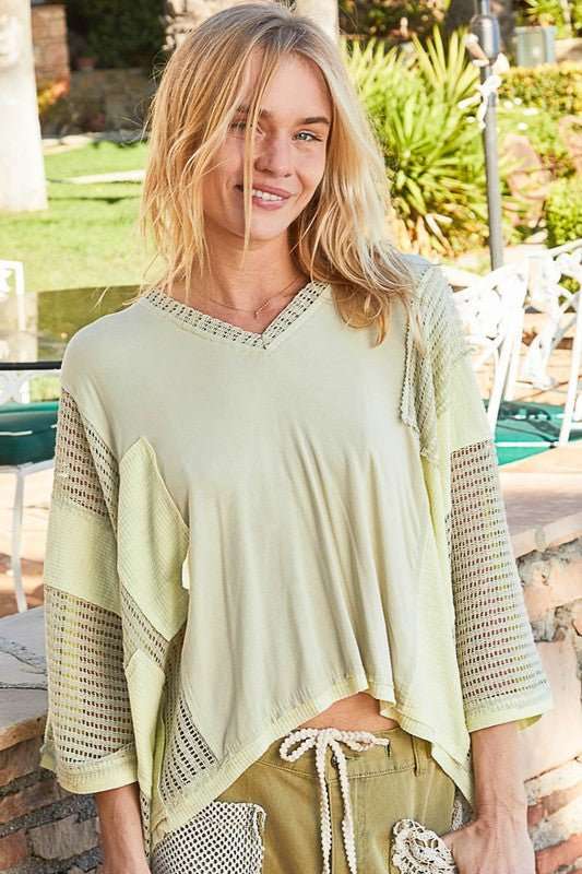POL High - Low Contrast V - Neck Top - Roaming Gypsy Boutique