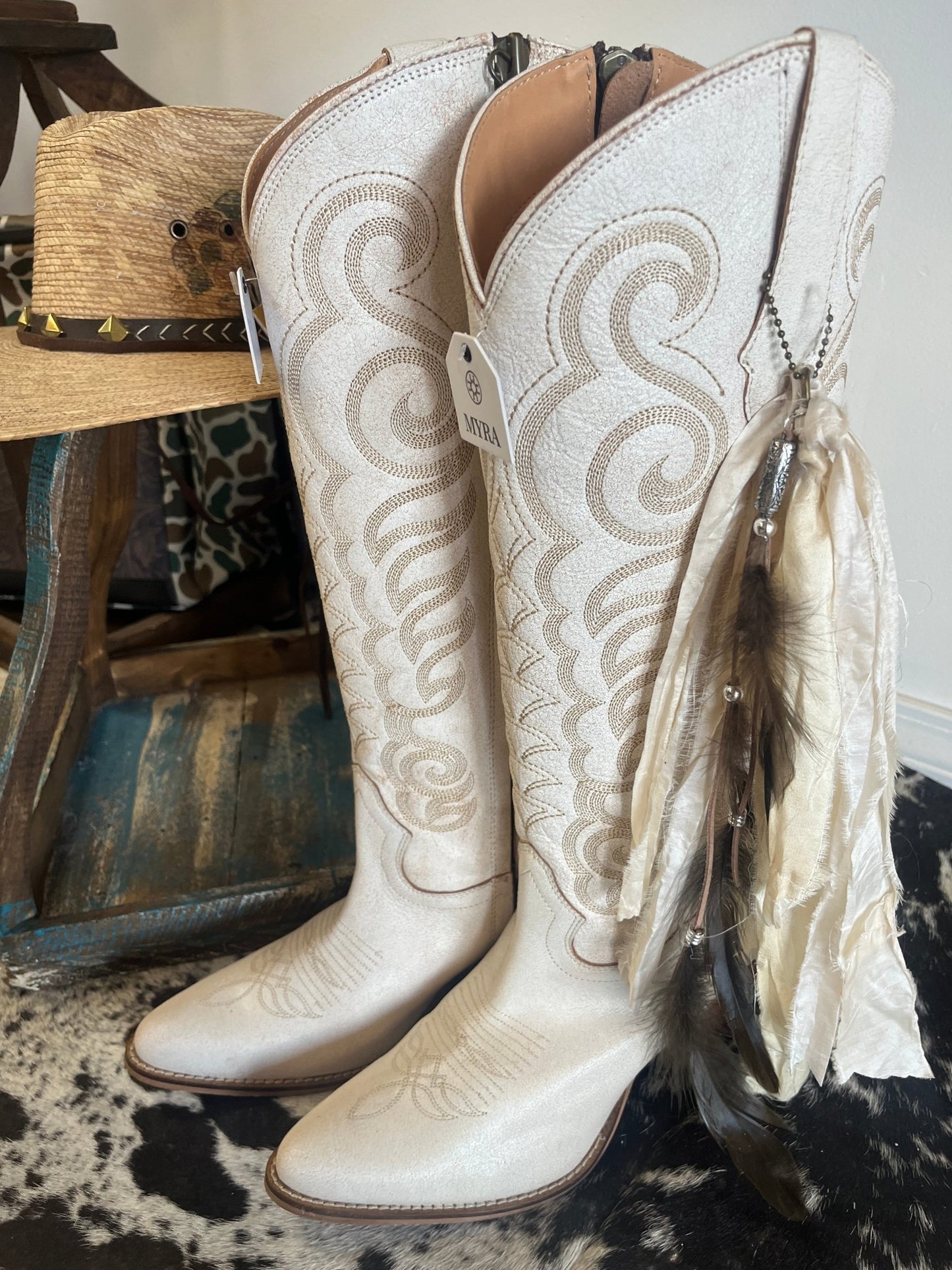 Sawyer White Leather Boot - Roaming Gypsy Boutique