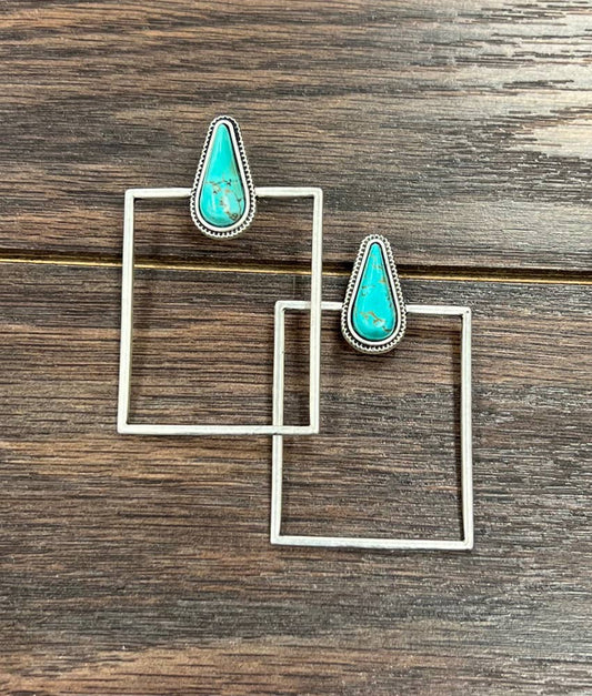 True Turq Square Up Stud Earrings - Roaming Gypsy Boutique