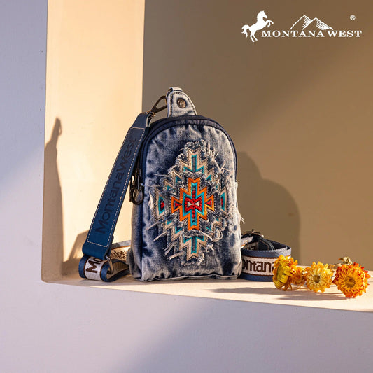 WRANGLER Southwest Denim Sling Bags - Roaming Gypsy Boutique