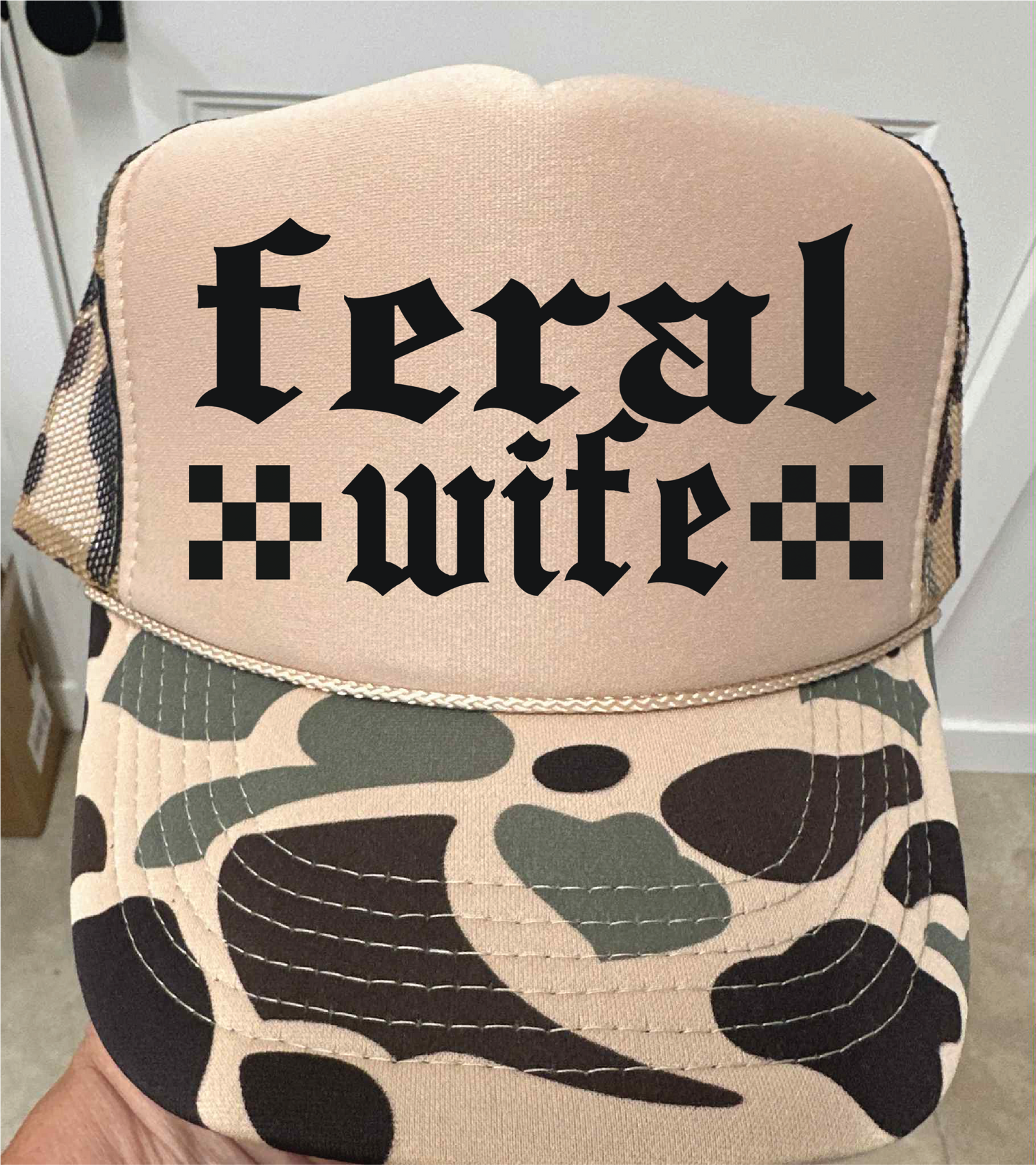 Camo Feral Wife Trucker Hat