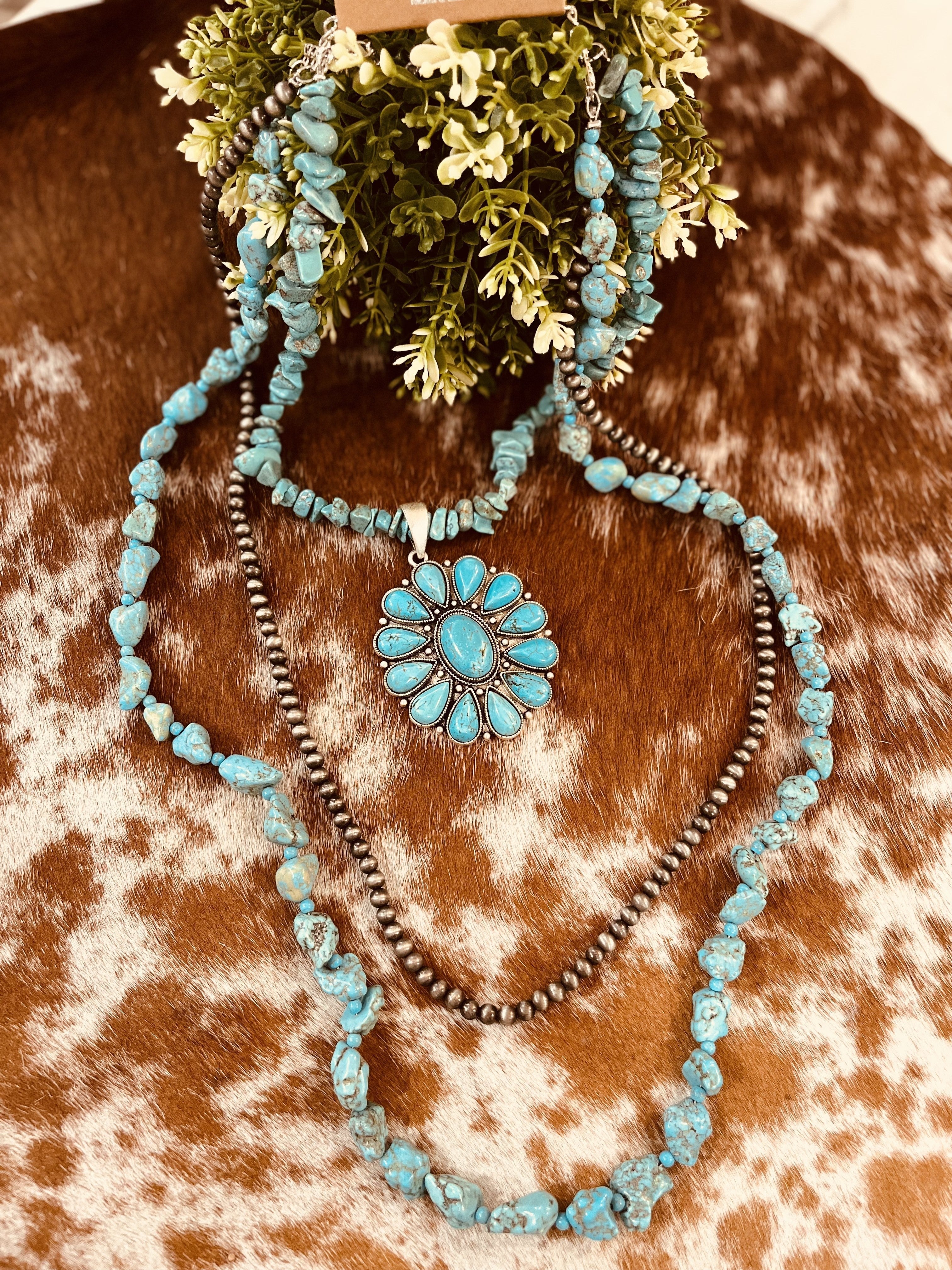 Natural Turquoise Squash Blossom Necklace
