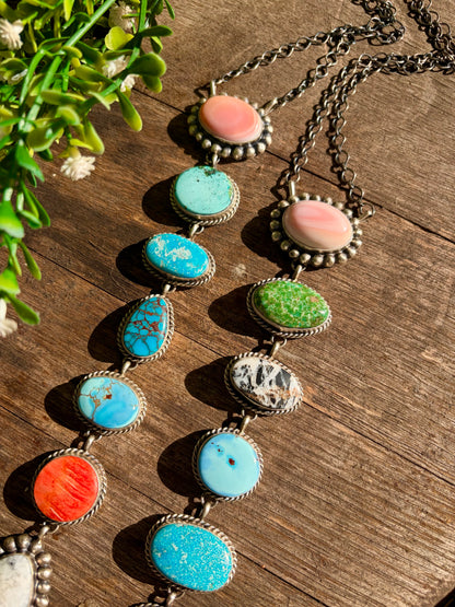 Vicky Hicks Multi 7 Stone Lariat Necklace