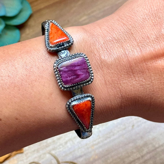 MJ Purple & Red Spiny Oyster Sterling Silver Cuff