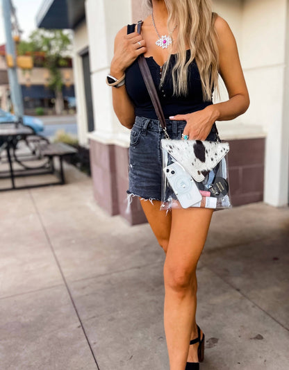 Western Cowhide Hairon Clear Crossbody Purse