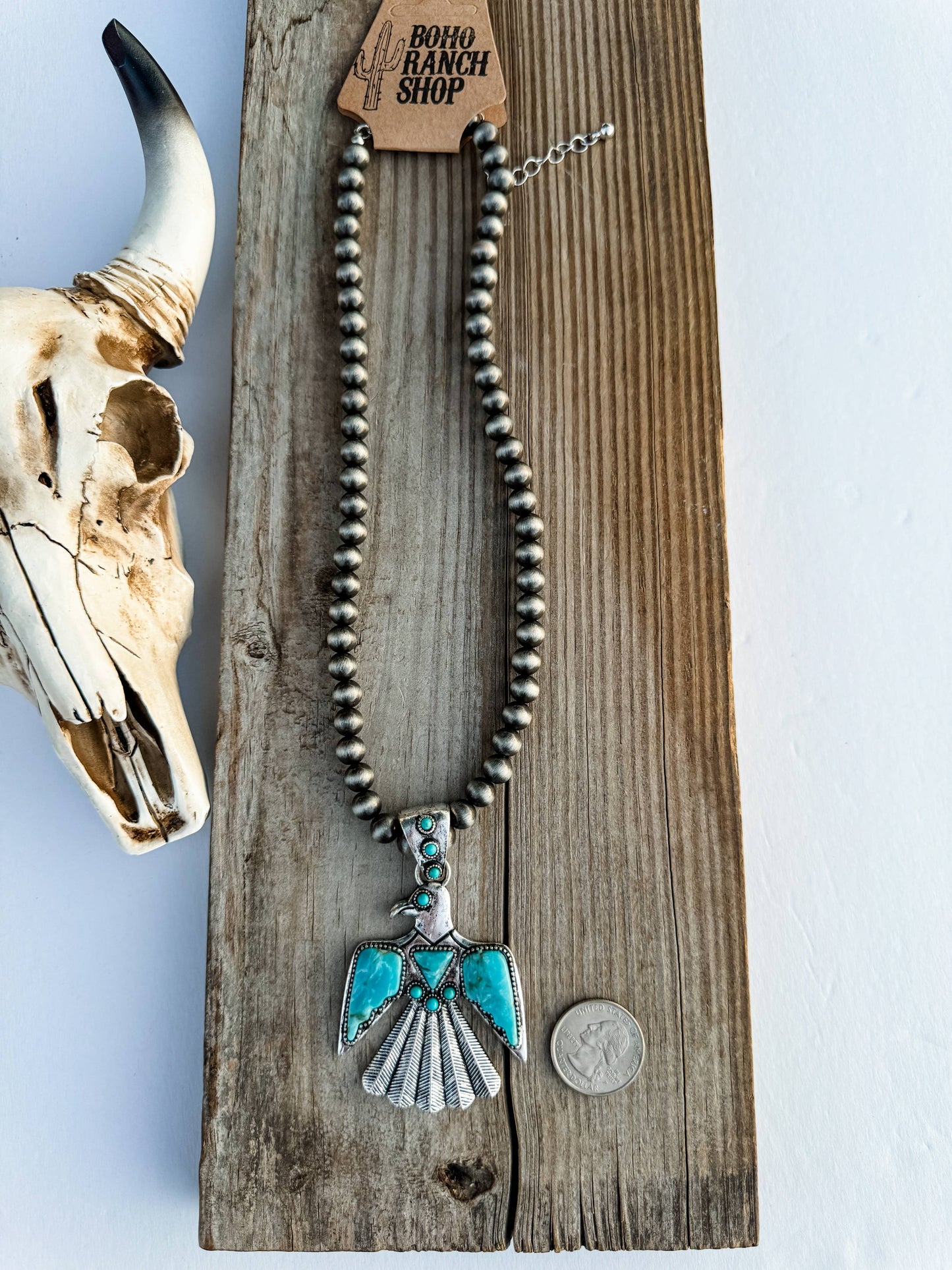 Western Pearl Turquoise Thunderbird Necklace