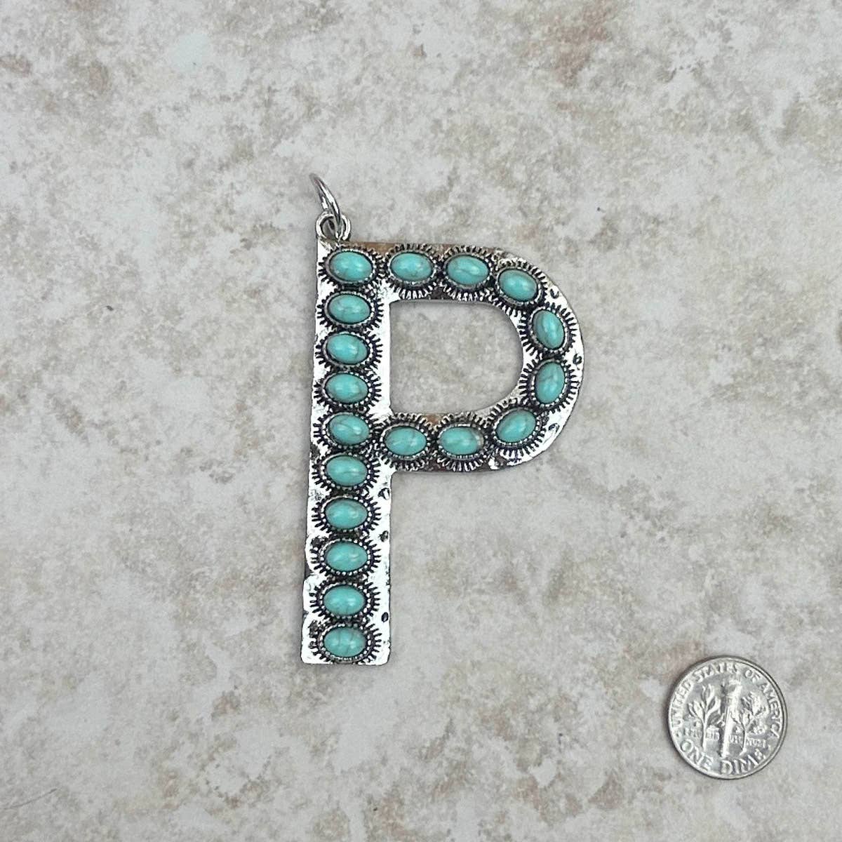 Western Faux Turquoise Initial Pendant