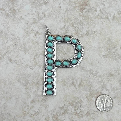 Western Faux Turquoise Initial Pendant