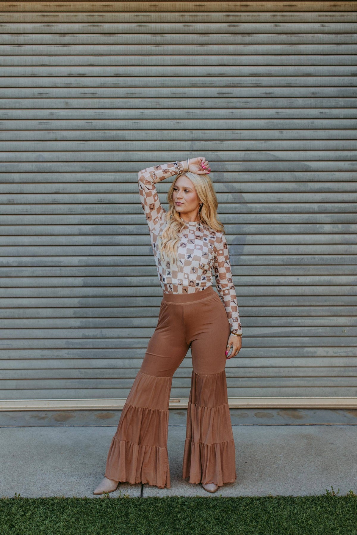 Mocha Madness Mesh Ruffled Bell Pants