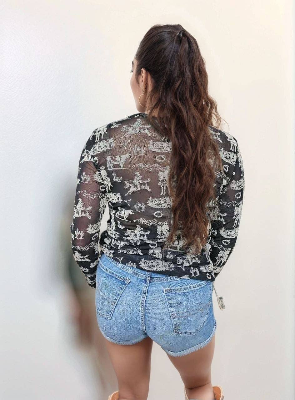 Western Scene Mesh Top