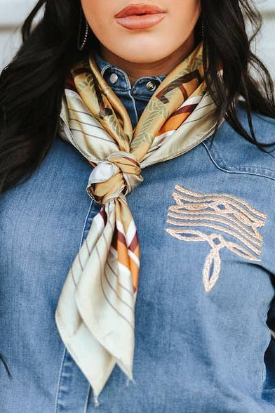Camel Western Cattle Brand Printed Wild Rag