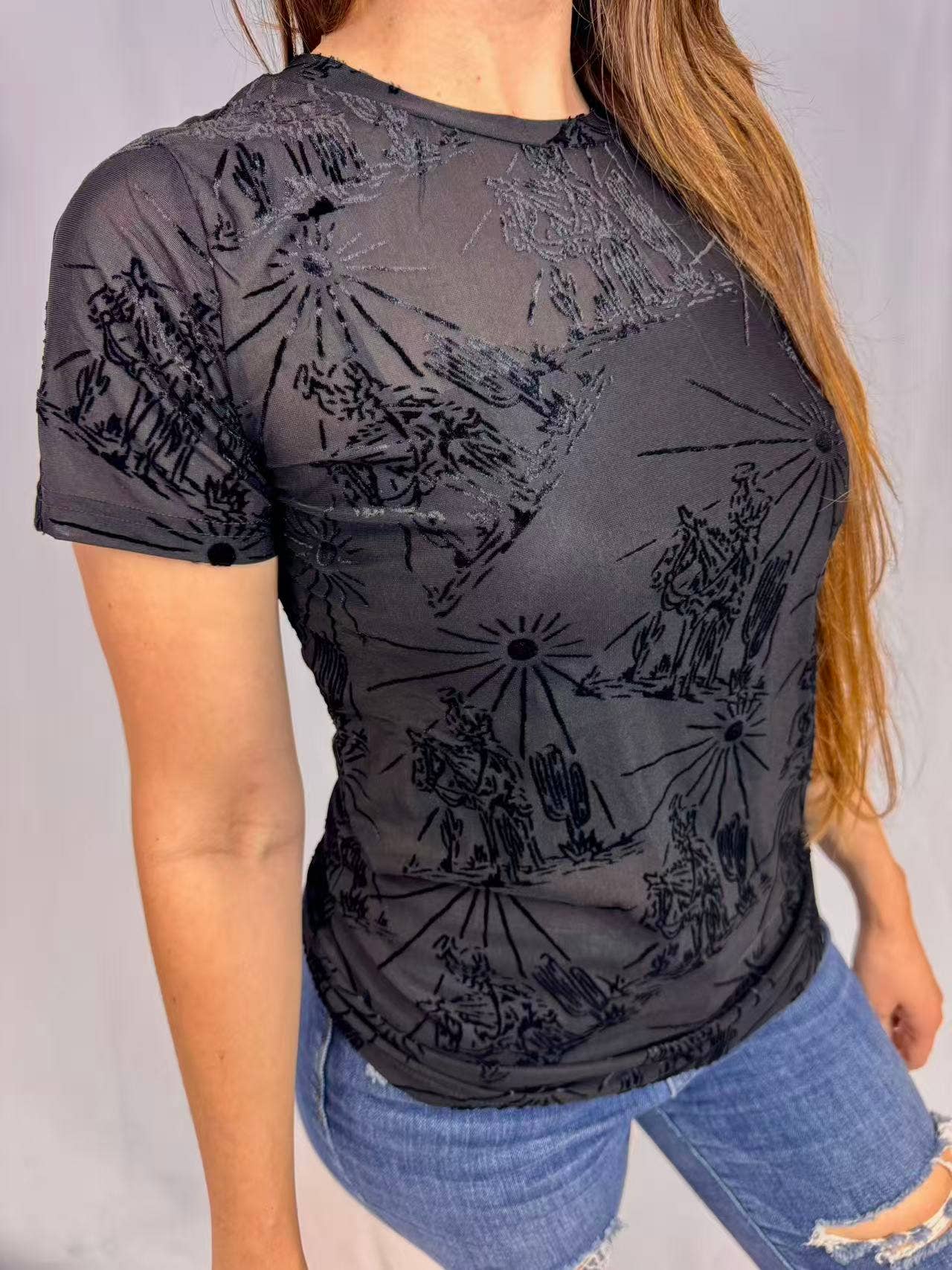 Midnight Burn Out Mesh Top | Black Country Concert Shirt