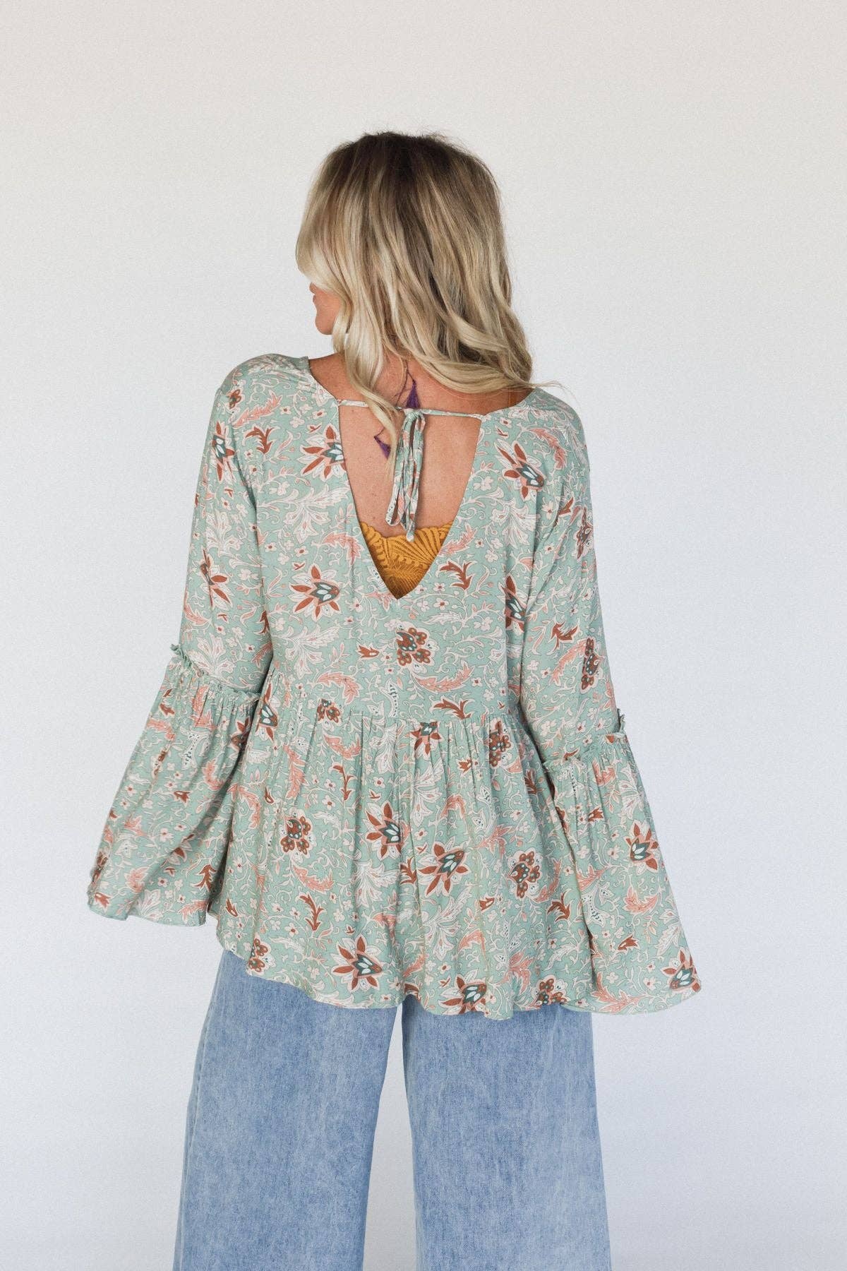 Brea Mixed Print Top - Sage Floral Print