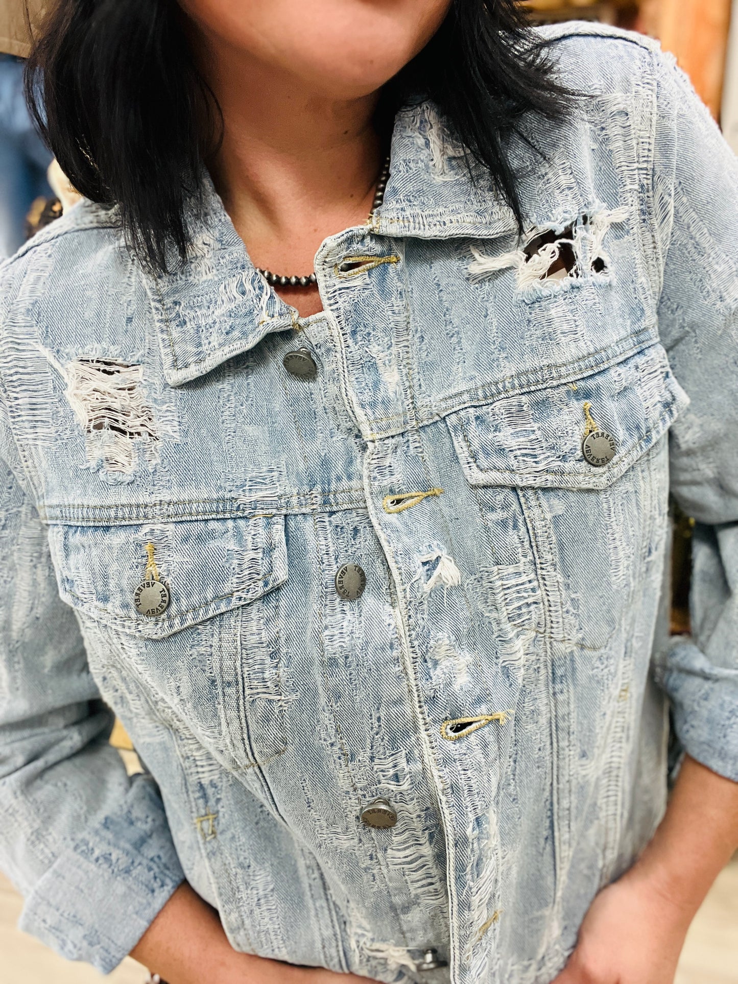 Distressed Denim Rocker Jacket