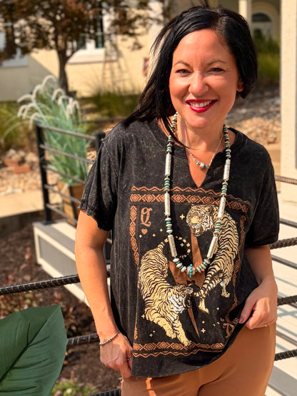 Vintage Tigers Boho Frame Graphic Tunic Top