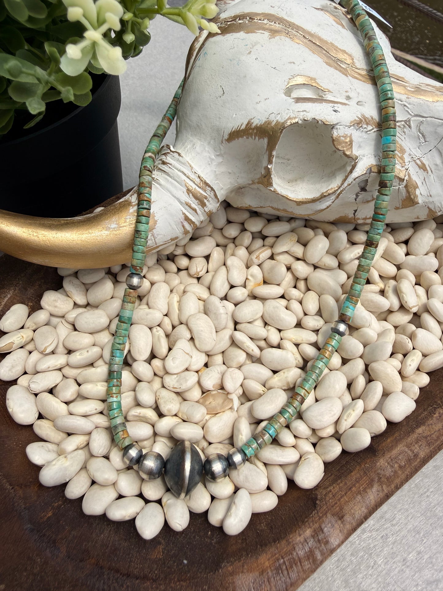 Native - 18" Turquoise + Sterling Pearl Necklace