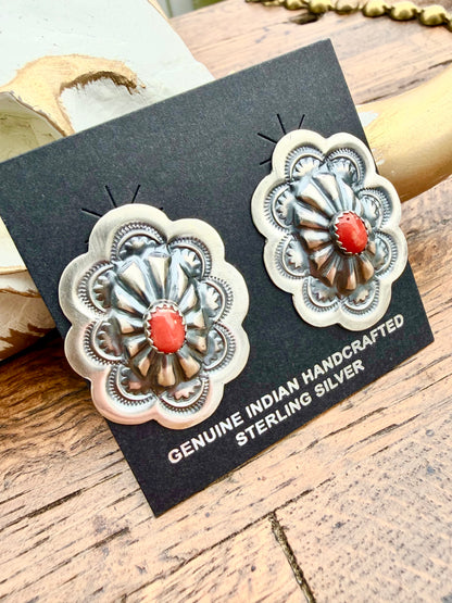Lavina Benally - Concho Coral Earrings