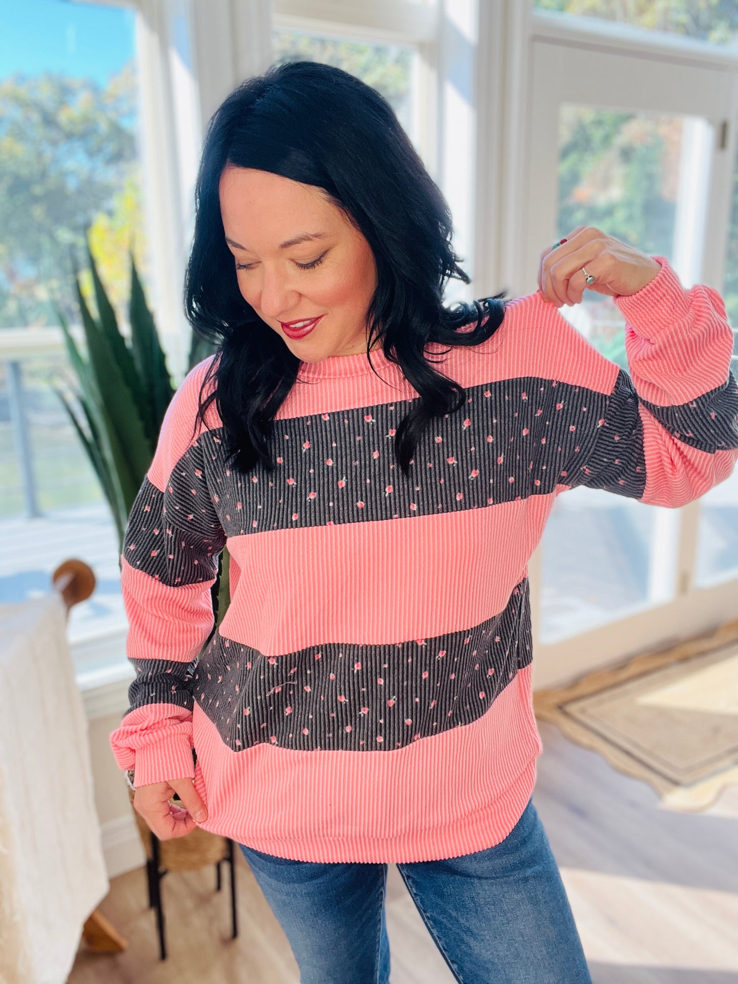 Fall For Floral Pink Ribbed Top