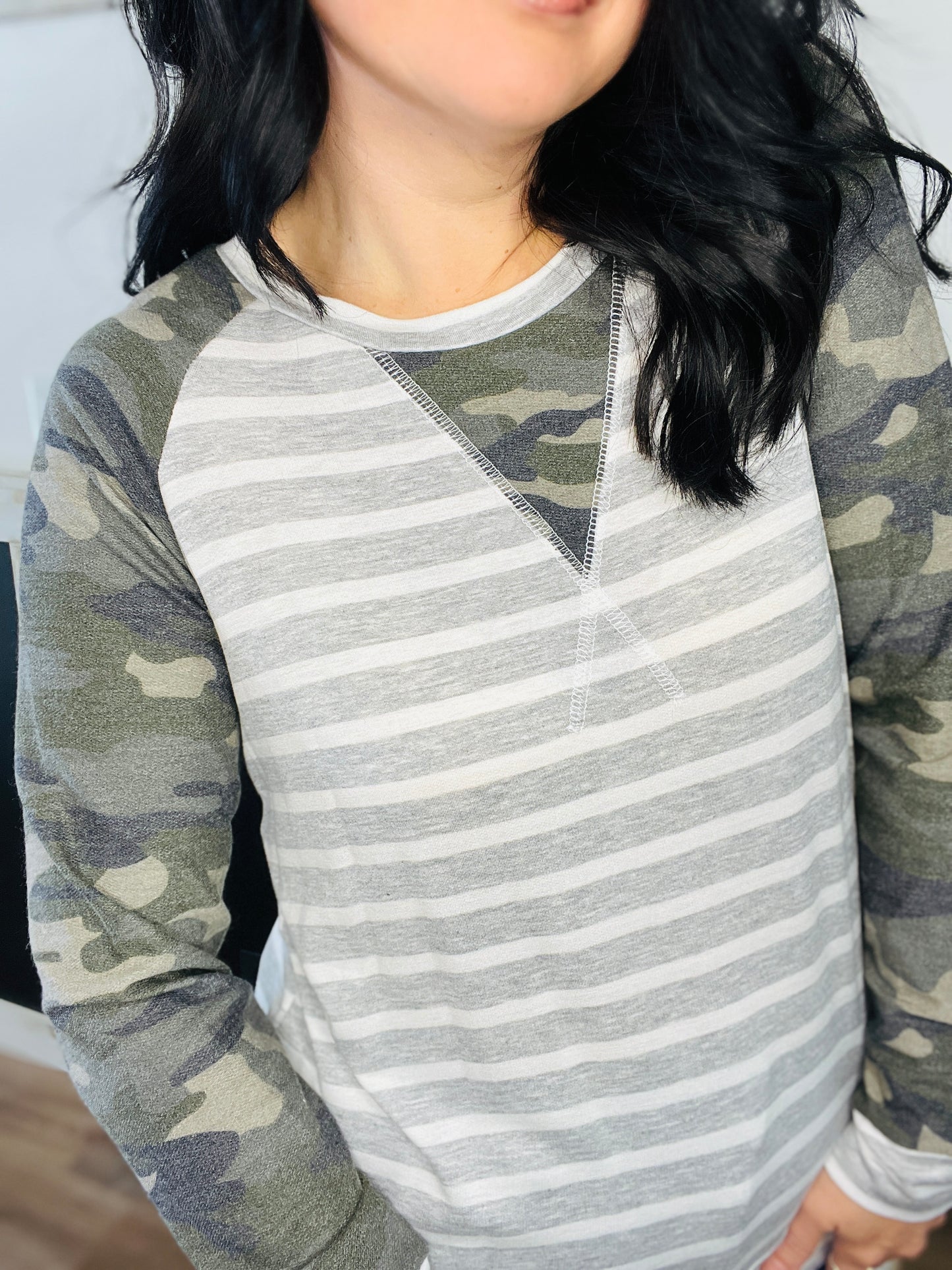 Homebody Camo Striped Top