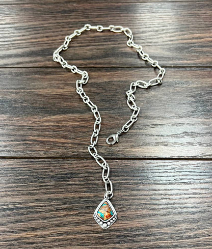 Spiny Oyster Gemstone Lariat Necklace