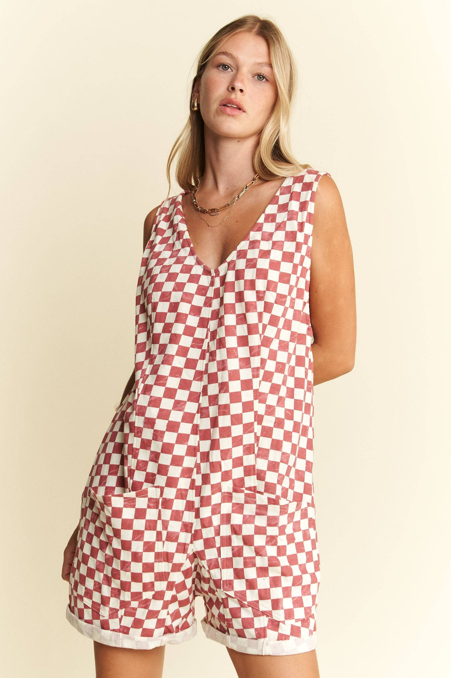 CHECKERD PRINT SHORTS ROMPER