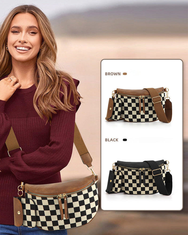 leather check bum bag | leather check crossbody bag