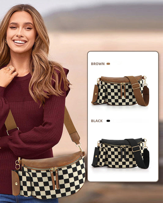leather check bum bag | leather check crossbody bag