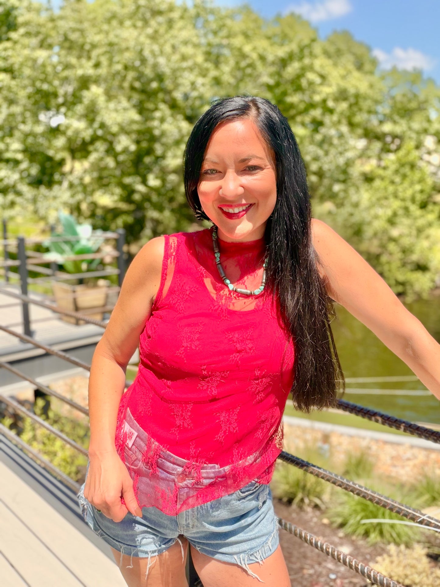 Lucky Red Lace Sleeveless Top