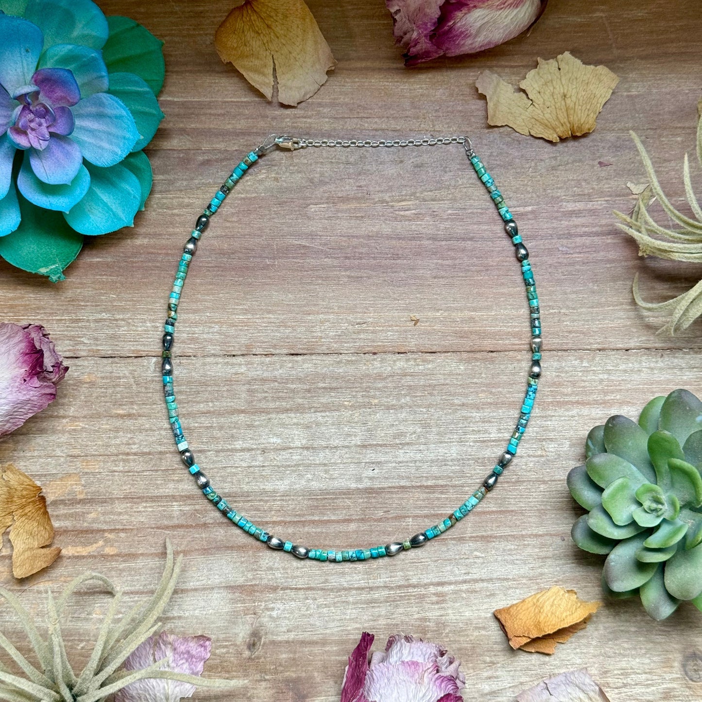 Turquoise Heishi Necklace with Pear Shape Pendant – 14”