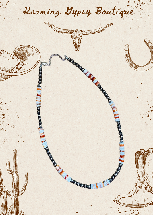17-Inch Sterling Silver Pearl & Spiny Oyster Necklace